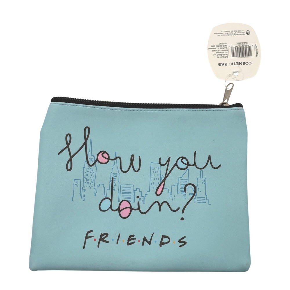 NWT Friends TV Show "How You Doin'?" Light Blue Makeup Bag Pencil Case Pouch